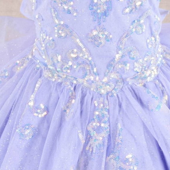 NEW TEA LENGTH MESH DRESS FOR KIDS EMBROIDERED WITH SEQUINS AND RIBBON GL GK106 - Picture 6 of 12